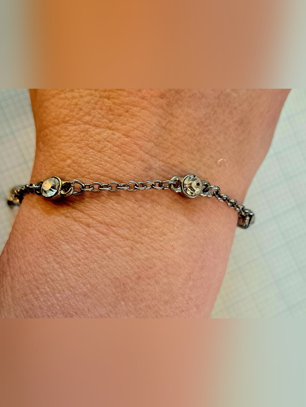 Delicate Silver Chain Bracelet with Clear Crystal Accents